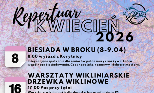 plakat z repertuarem wydarzen na kwiecien